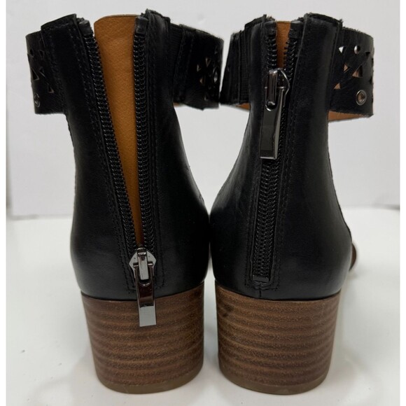 Franco Sarto Fidela Sandal 8.5 Black Leather Block Heel Ankle Strap Cut Out Shoe - Picture 9 of 10